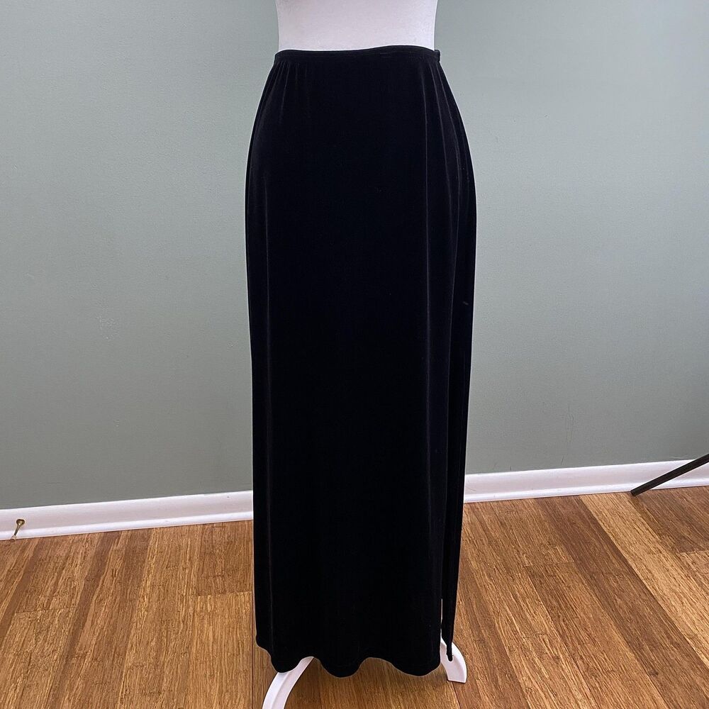 Ronni Nicole by Ouida Velvet Maxi Skirt Womens Large Black Side Slits Witchy VTG